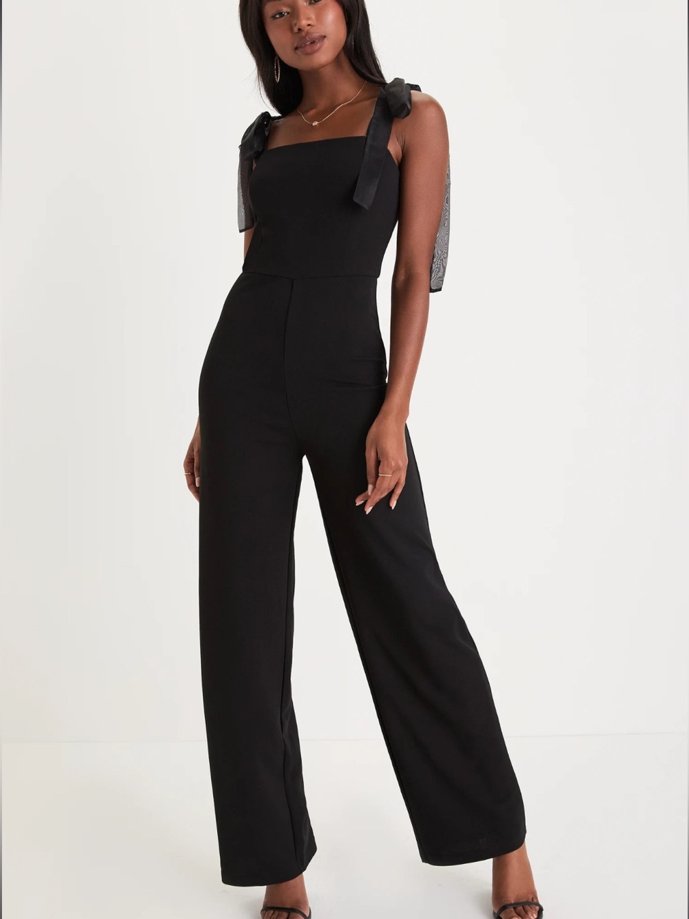 Lulu's Black Tie-Shoulder Wide-Leg Jumpsuit